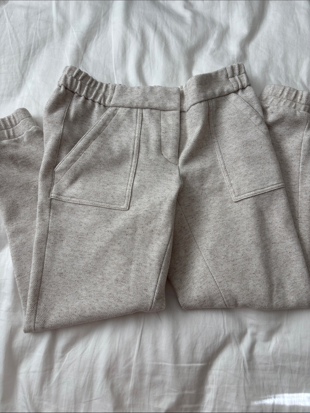 LOFT Cream Knit Joggers with Front Patch Pockets